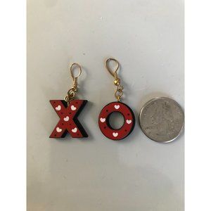 Vintage  pierced EARRINGS SET Valentines HEART Red X O